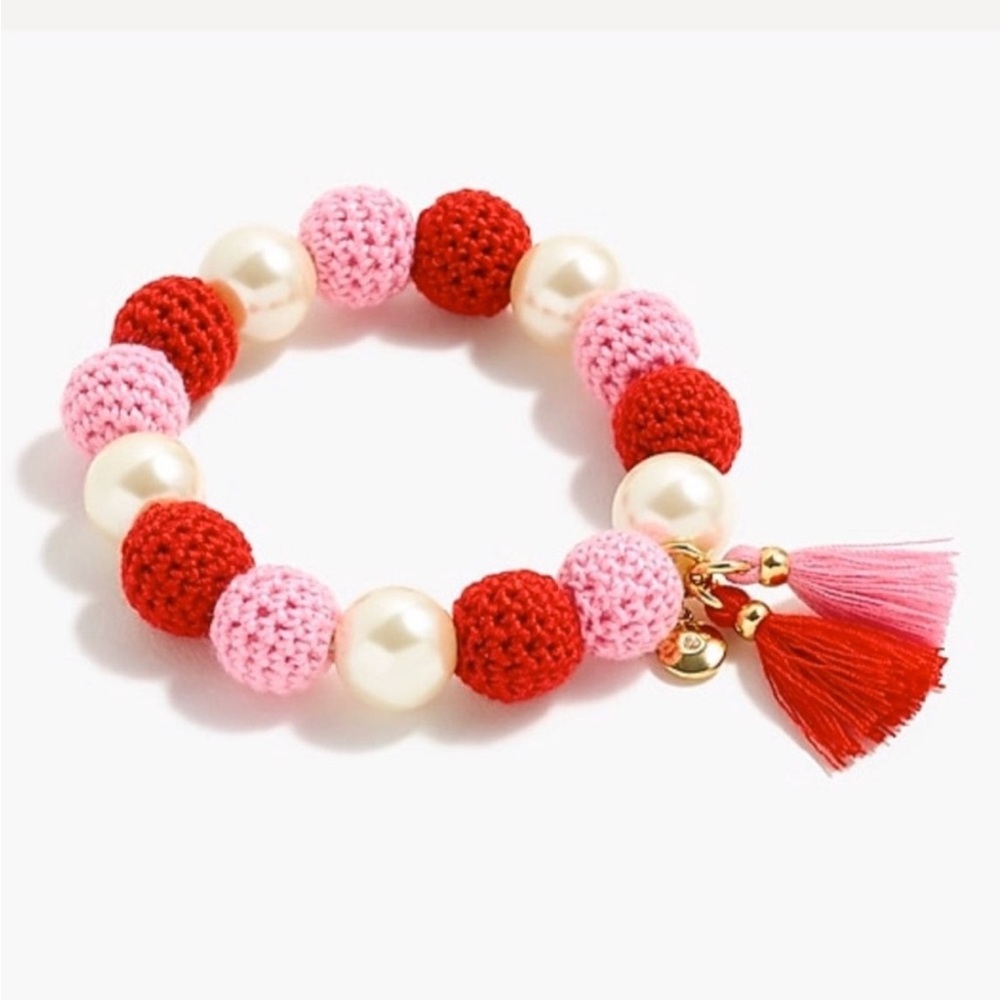 J.crew crochet bead bracelet in red and pink